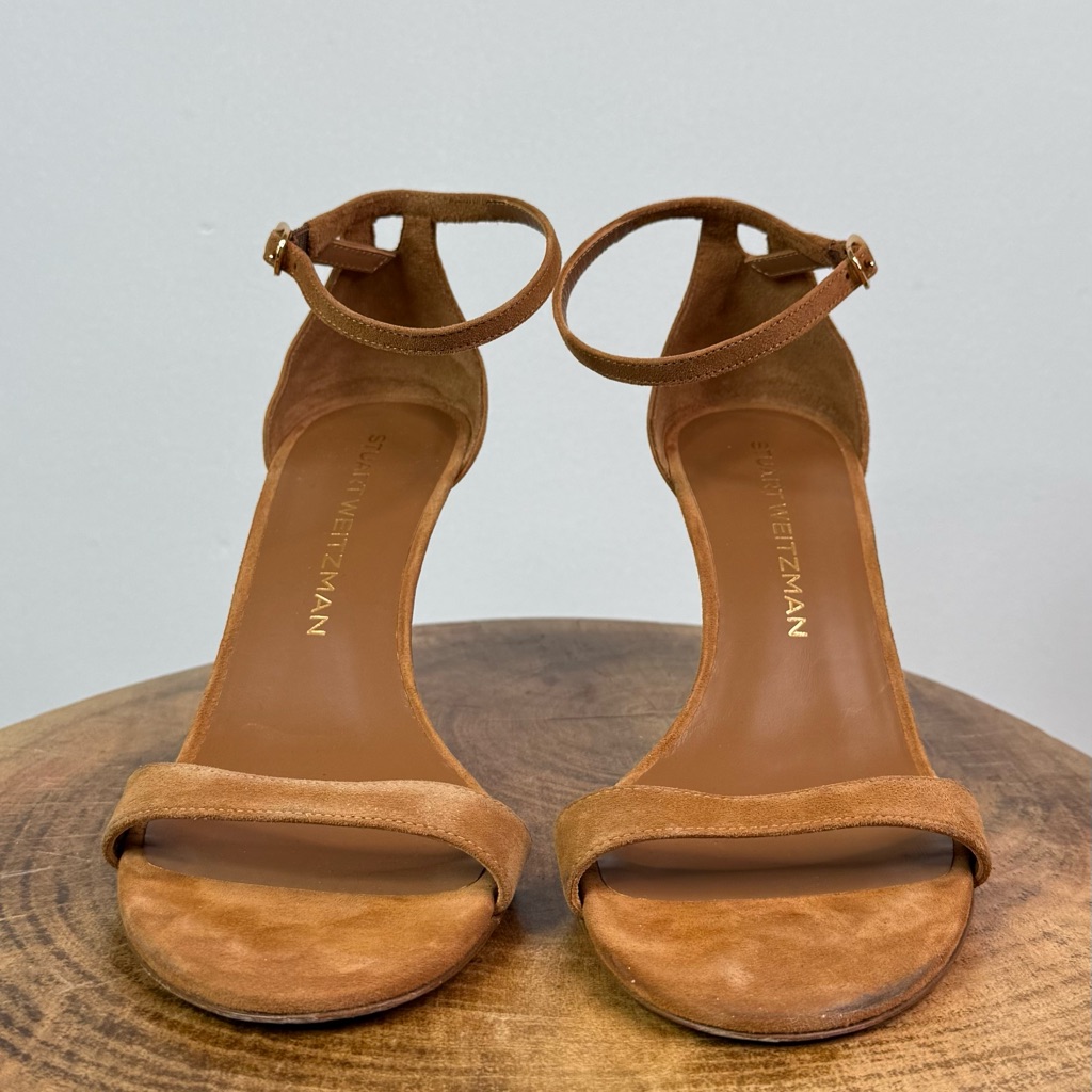 Stuart Weitzman Tan Suede Women's Strap Oy Heels Sz 7.5